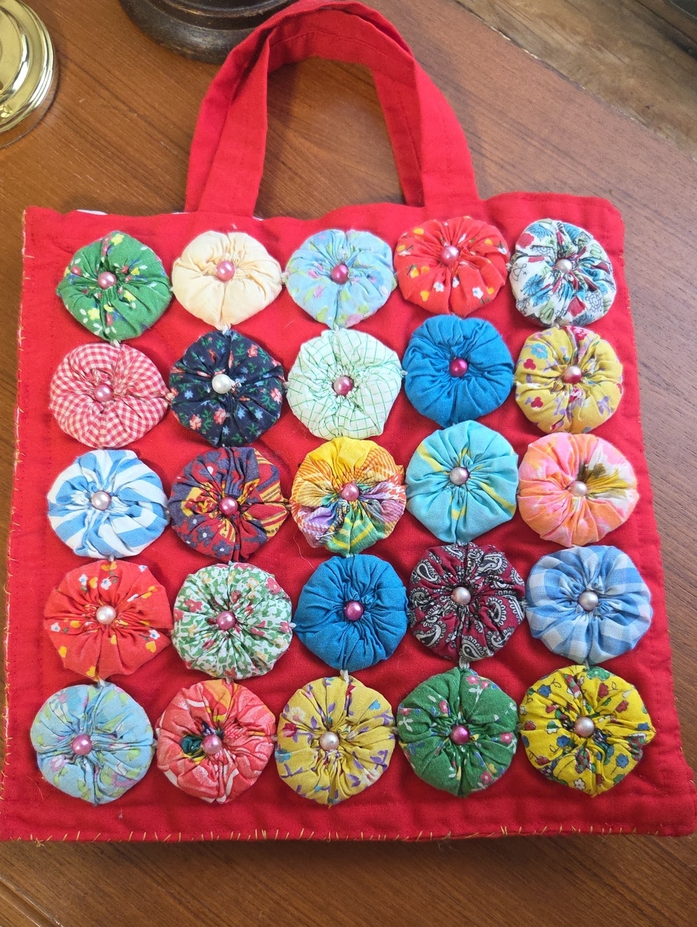 Handmade Vintage Puff YO YO  Tote Bag